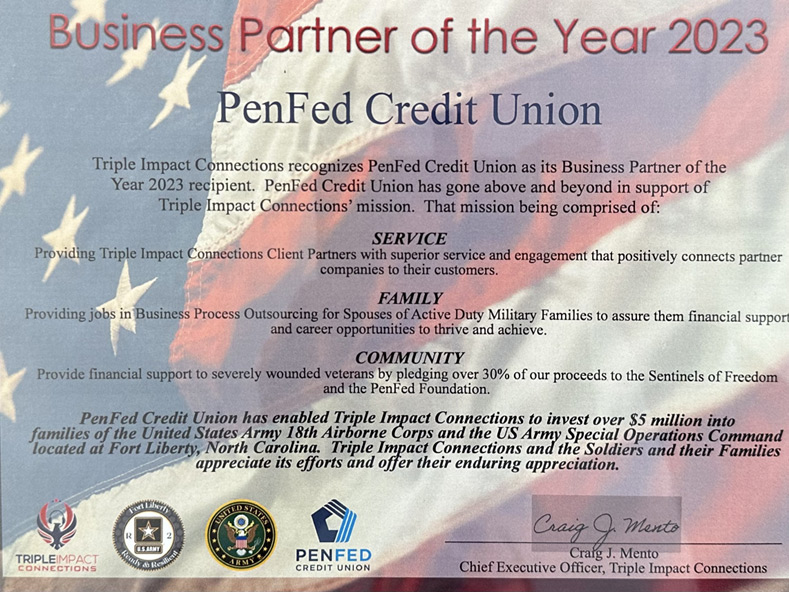 Read more about the article Triple Impact Connections Honors PenFed Credit Union as ‘Business Partner of the Year 2023’